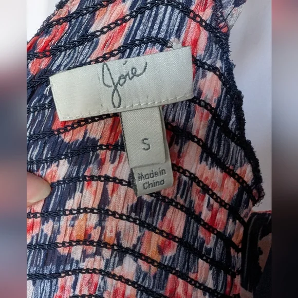 Joie Silk Floral Sleeveless Dress Navy & Pink 100% Silk Flutter Sleeve Pleated S - Picture 8 of 14